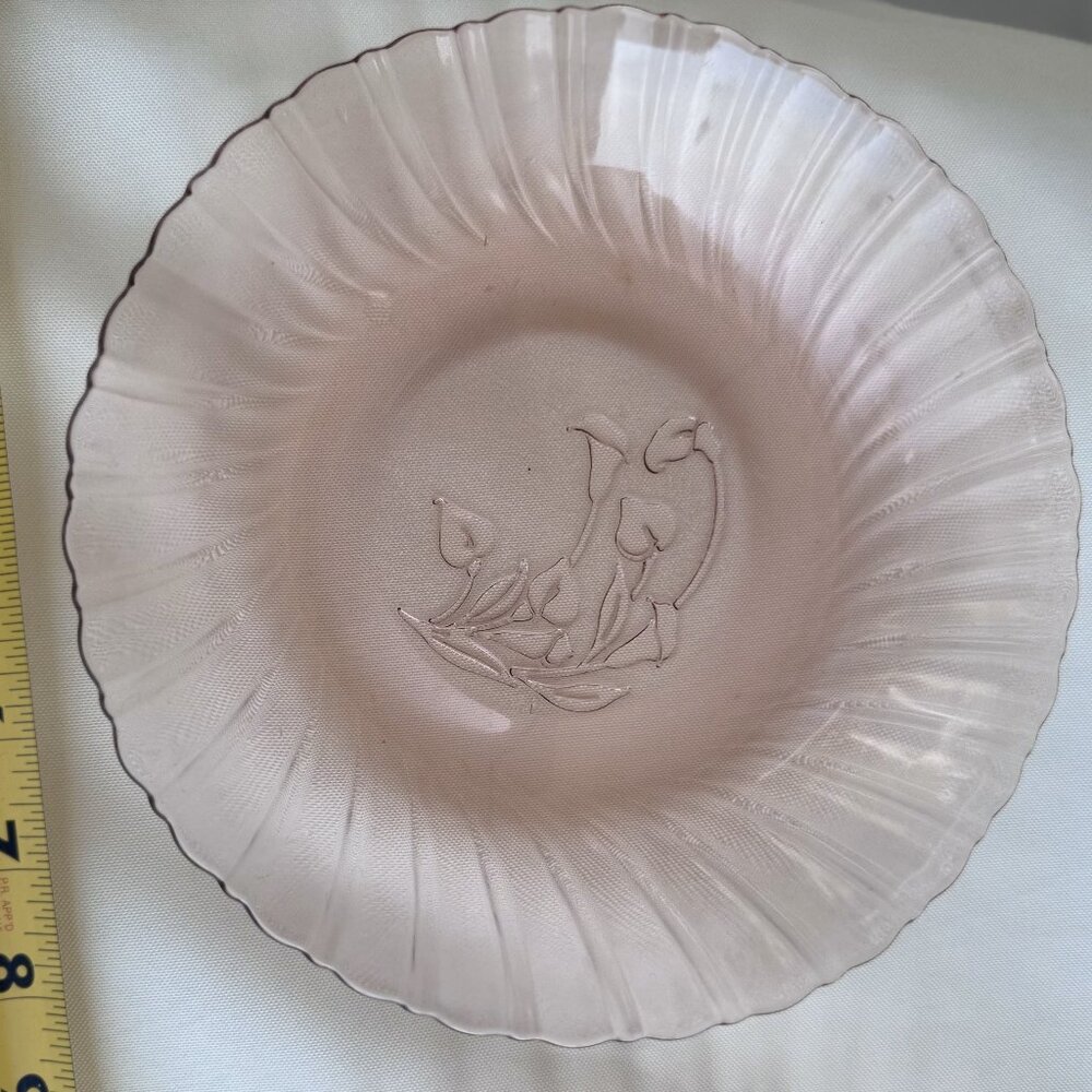 Vintage Pink Swirl Bowls with Embossed Calla Lilly Design - set of 2